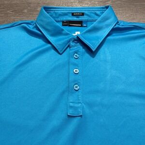 J Lindeberg Polo Shirt Mens XL Blue Golf Short Sleeve Button Casual Men Logo‎